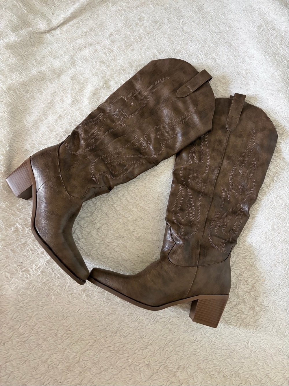 Brown Western Knee-High Block Heel Boots - Women's